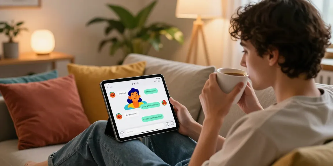 Engaging in a spicy chat with a friendly AI character in a cozy living room.
