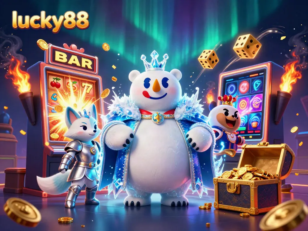 Experience thrilling gameplay with lucky88 at a vibrant 3D casino illustrated scene filled with festive elements.