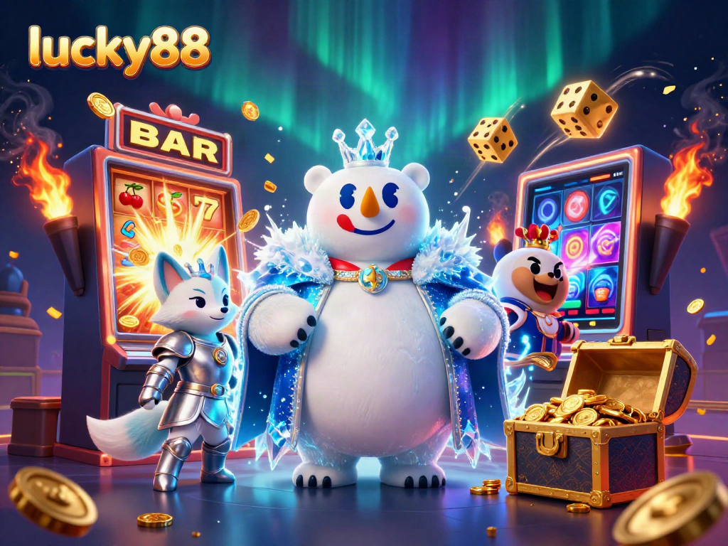 Experience thrilling gameplay with lucky88 at a vibrant 3D casino illustrated scene filled with festive elements.