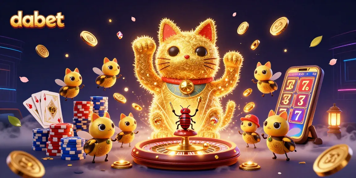 Dabet showcases a vibrant scene with a lucky cat and casino elements, igniting excitement.