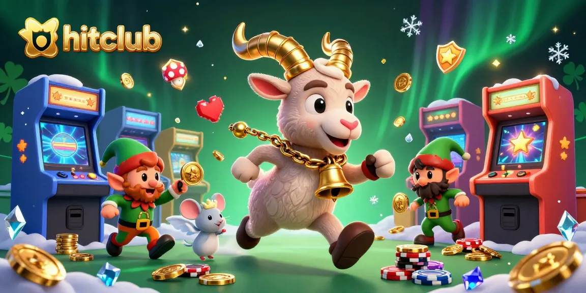 hitclub showcases a festive scene with a Krampus goat, angel mouse, and elf gremlins in a vibrant, interactive casino setup.