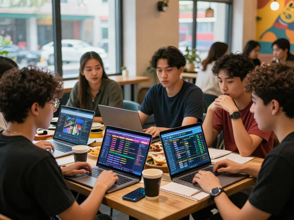 Discussing 먹튀검증 추천 먹튀스팟 in a vibrant café scene.