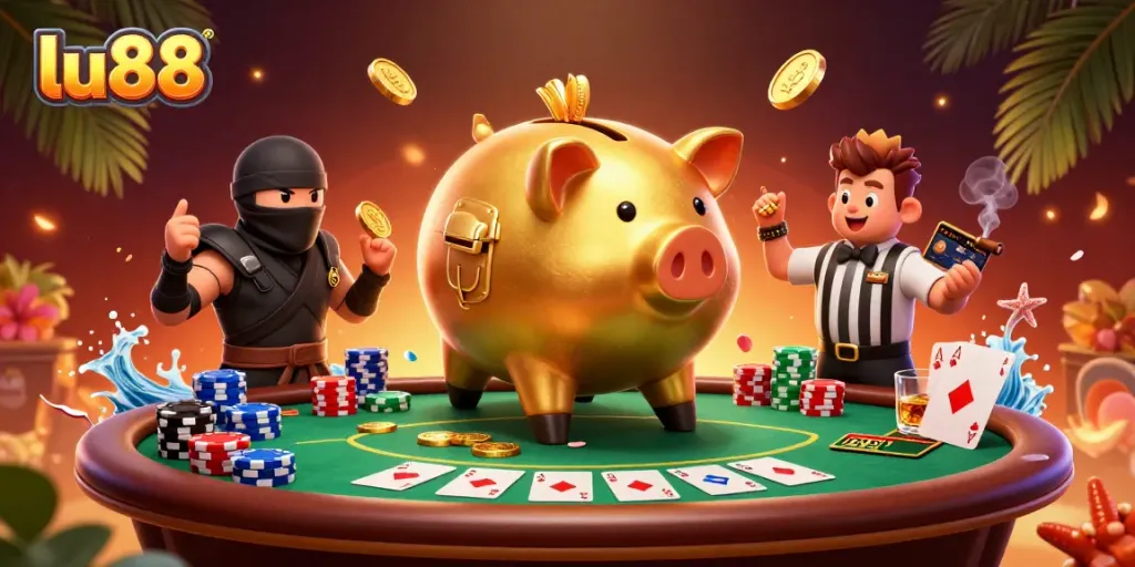 Engage with thrilling moments at lu88's dynamic casino scene featuring action-packed characters.