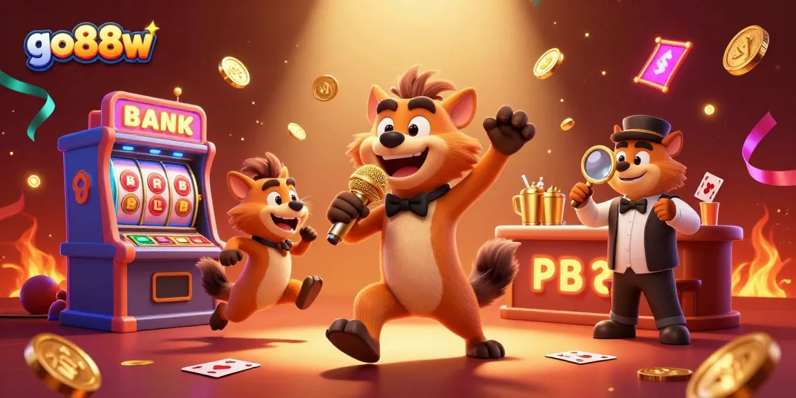 Join the fun at go88w with hyenas running a dynamic casino scene filled with lively gambling activities.