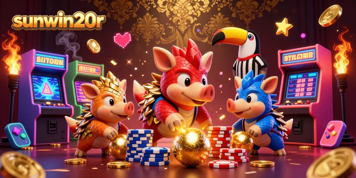 Compete with sunwin20r in a vibrant 3D casino scene featuring rival pangolins.