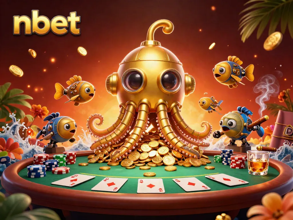 Experience the excitement of nbet with a vibrant playful theme showcasing an animated kraken submarine and poker elements.