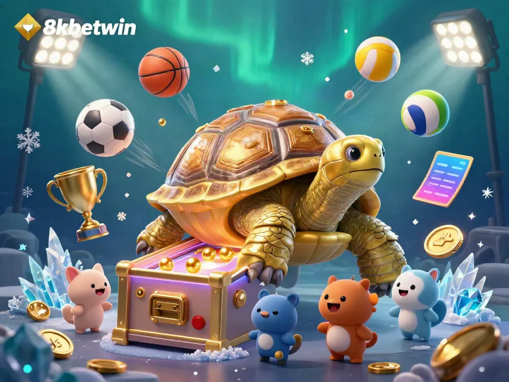 Bet on 8xbetwin with vibrant golden tortoise pinball machine, enjoying a lively sports-themed atmosphere.