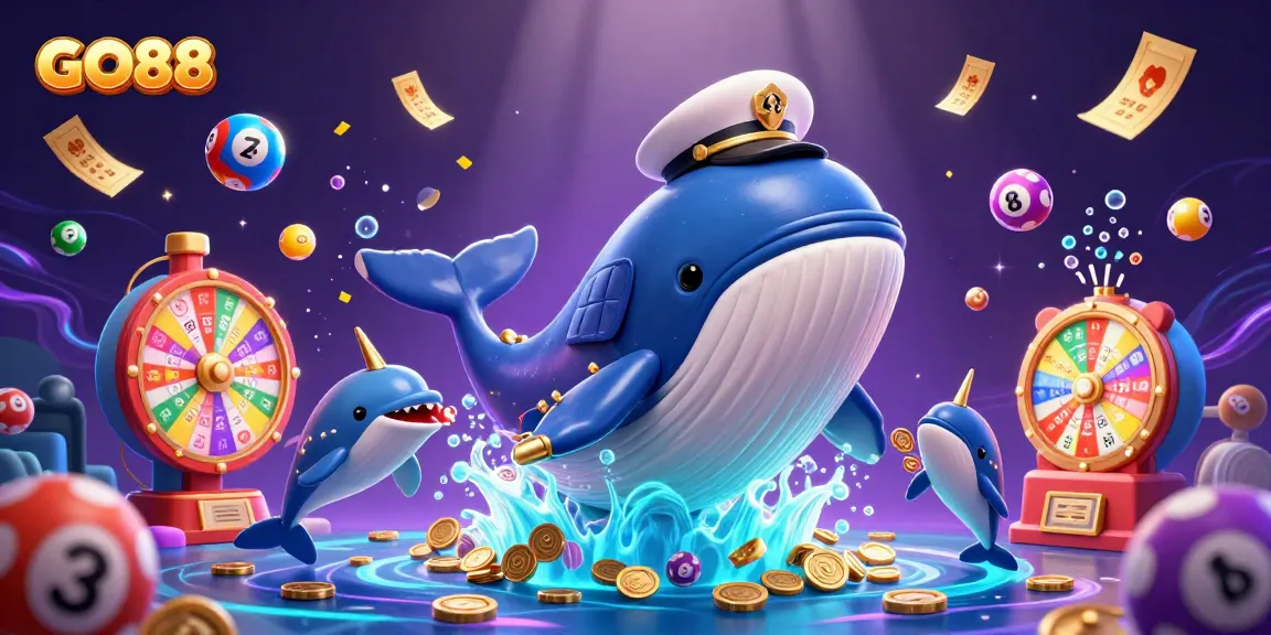 Experience the classic charm of GO88 with giant whales, playful dolphins, and vibrant colorful casino elements.